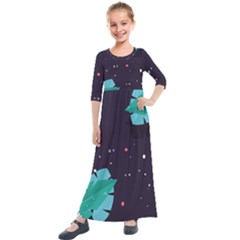 Leaves Flowers Border Frame Floral Kids  Quarter Sleeve Maxi Dress by Grandong