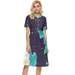 Leaves Flowers Border Frame Floral Button Top Knee Length Dress by Grandong