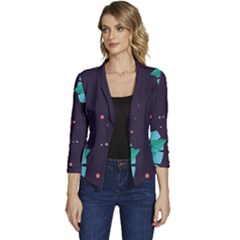 Leaves Flowers Border Frame Floral Women s Casual 3/4 Sleeve Spring Jacket by Grandong