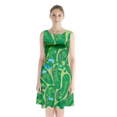 Golf Course Par Golf Course Green Sleeveless Waist Tie Chiffon Dress by Grandong