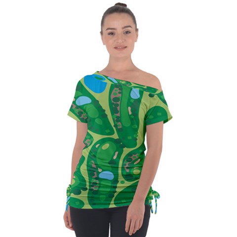 Golf Course Par Golf Course Green Off Shoulder Tie-up T-shirt by Grandong