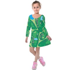 Golf Course Par Golf Course Green Kids  Long Sleeve Velvet Dress by Grandong