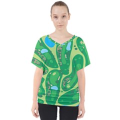 Golf Course Par Golf Course Green V-neck Dolman Drape Top by Grandong