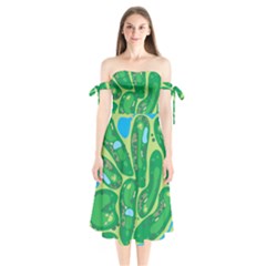 Golf Course Par Golf Course Green Shoulder Tie Bardot Midi Dress by Grandong