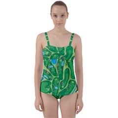 Golf Course Par Golf Course Green Twist Front Tankini Set by Grandong