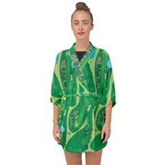 Golf Course Par Golf Course Green Half Sleeve Chiffon Kimono by Grandong