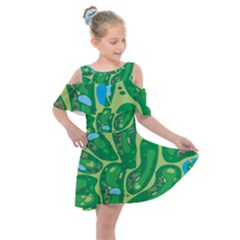 Golf Course Par Golf Course Green Kids  Shoulder Cutout Chiffon Dress by Grandong