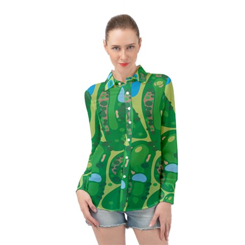 Golf Course Par Golf Course Green Long Sleeve Chiffon Shirt by Grandong