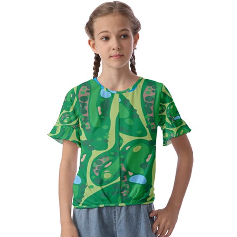 Golf Course Par Golf Course Green Kids  Cuff Sleeve Scrunch Bottom T-shirt by Grandong