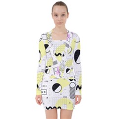 Graphic Design Geometric Background V-neck Bodycon Long Sleeve Dress by Grandong