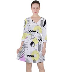 Graphic Design Geometric Background Quarter Sleeve Ruffle Waist Dress by Grandong