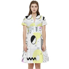 Graphic Design Geometric Background Short Sleeve Waist Detail Dress by Grandong