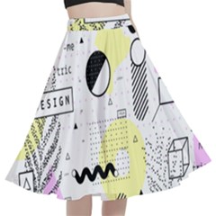 Graphic Design Geometric Background A-line Full Circle Midi Skirt With Pocket by Grandong