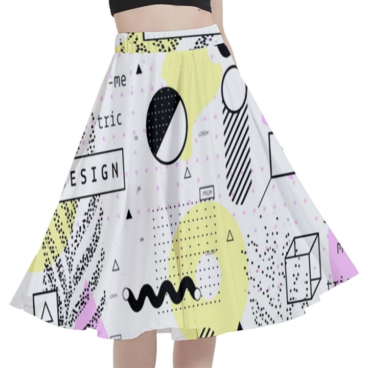 Graphic Design Geometric Background A-Line Full Circle Midi Skirt With Pocket