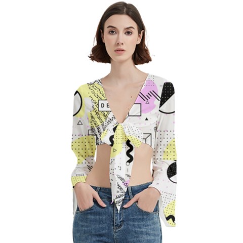 Graphic Design Geometric Background Trumpet Sleeve Cropped Top by Grandong