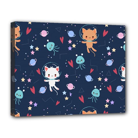 Cute Astronaut Cat With Star Galaxy Elements Seamless Pattern Canvas 14  X 11  (stretched) by Grandong