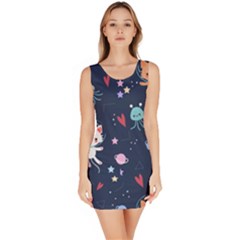 Cute Astronaut Cat With Star Galaxy Elements Seamless Pattern Bodycon Dress by Grandong