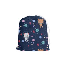 Cute Astronaut Cat With Star Galaxy Elements Seamless Pattern Drawstring Pouch (medium) by Grandong