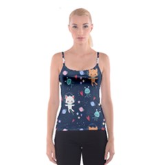 Cute Astronaut Cat With Star Galaxy Elements Seamless Pattern Spaghetti Strap Top by Grandong