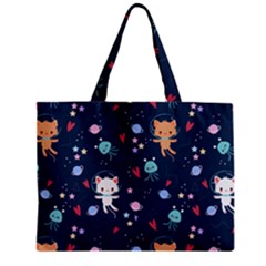 Cute Astronaut Cat With Star Galaxy Elements Seamless Pattern Zipper Mini Tote Bag by Grandong