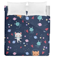 Cute Astronaut Cat With Star Galaxy Elements Seamless Pattern Duvet Cover Double Side (queen Size) by Grandong