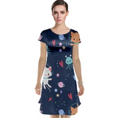 Cute Astronaut Cat With Star Galaxy Elements Seamless Pattern Cap Sleeve Nightdress by Grandong