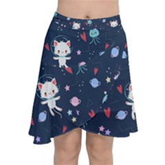 Cute Astronaut Cat With Star Galaxy Elements Seamless Pattern Chiffon Wrap Front Skirt by Grandong