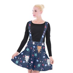 Cute Astronaut Cat With Star Galaxy Elements Seamless Pattern Suspender Skater Skirt by Grandong