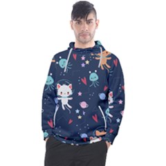 Cute Astronaut Cat With Star Galaxy Elements Seamless Pattern Men s Pullover Hoodie by Grandong