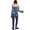 Cute Astronaut Cat With Star Galaxy Elements Seamless Pattern Off Shoulder Long Sleeve Top View2