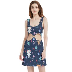 Cute Astronaut Cat With Star Galaxy Elements Seamless Pattern Velour Cutout Dress by Grandong