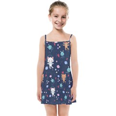 Cute Astronaut Cat With Star Galaxy Elements Seamless Pattern Kids  Summer Sun Dress by Grandong