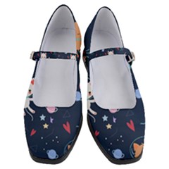 Cute Astronaut Cat With Star Galaxy Elements Seamless Pattern Women s Mary Jane Shoes by Grandong