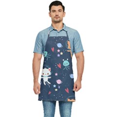 Cute Astronaut Cat With Star Galaxy Elements Seamless Pattern Kitchen Apron by Grandong