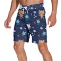 Cute Astronaut Cat With Star Galaxy Elements Seamless Pattern Men s Beach Shorts View2