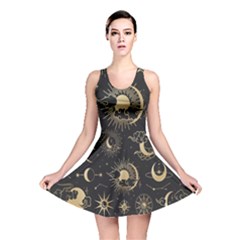 Asian Set With Clouds Moon Sun Stars Vector Collection Oriental Chinese Japanese Korean Style Reversible Skater Dress by Grandong