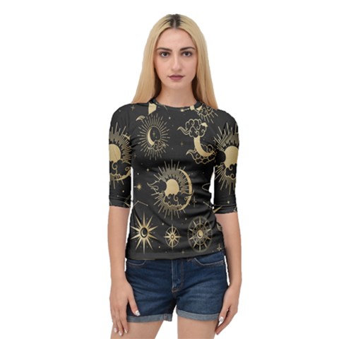 Asian Set With Clouds Moon Sun Stars Vector Collection Oriental Chinese Japanese Korean Style Quarter Sleeve Raglan T-shirt by Grandong