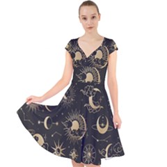 Asian Set With Clouds Moon Sun Stars Vector Collection Oriental Chinese Japanese Korean Style Cap Sleeve Front Wrap Midi Dress by Grandong