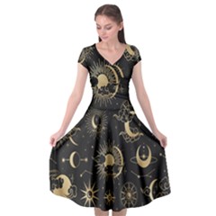 Asian Set With Clouds Moon Sun Stars Vector Collection Oriental Chinese Japanese Korean Style Cap Sleeve Wrap Front Dress by Grandong