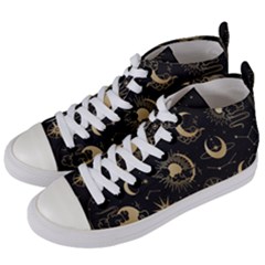 Asian Set With Clouds Moon Sun Stars Vector Collection Oriental Chinese Japanese Korean Style Women s Mid-top Canvas Sneakers by Grandong