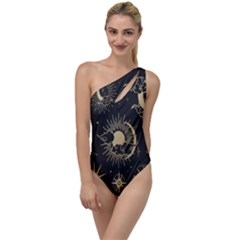 Asian Set With Clouds Moon Sun Stars Vector Collection Oriental Chinese Japanese Korean Style To One Side Swimsuit by Grandong