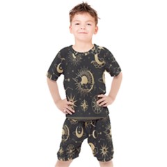 Asian Set With Clouds Moon Sun Stars Vector Collection Oriental Chinese Japanese Korean Style Kids  T-shirt And Shorts Set by Grandong