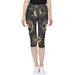 Asian Set With Clouds Moon Sun Stars Vector Collection Oriental Chinese Japanese Korean Style Inside Out Lightweight Velour Capri Leggings  by Grandong