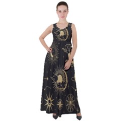 Asian Set With Clouds Moon Sun Stars Vector Collection Oriental Chinese Japanese Korean Style Empire Waist Velour Maxi Dress by Grandong