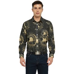 Asian Set With Clouds Moon Sun Stars Vector Collection Oriental Chinese Japanese Korean Style Men s Long Sleeve Pocket Shirt  by Grandong