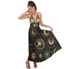 Asian Set With Clouds Moon Sun Stars Vector Collection Oriental Chinese Japanese Korean Style Backless Maxi Beach Dress by Grandong