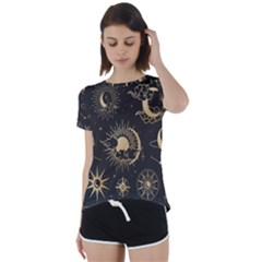 Asian Set With Clouds Moon Sun Stars Vector Collection Oriental Chinese Japanese Korean Style Short Sleeve Open Back T-shirt by Grandong