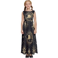 Asian Set With Clouds Moon Sun Stars Vector Collection Oriental Chinese Japanese Korean Style Kids  Satin Sleeveless Maxi Dress by Grandong