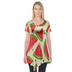 Cute Watermelon Seamless Pattern Short Sleeve Tunic 