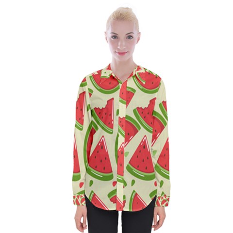 Cute Watermelon Seamless Pattern Womens Long Sleeve Shirt by Grandong